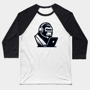 Groovy Gorilla: Tech-Savvy Ape Baseball T-Shirt